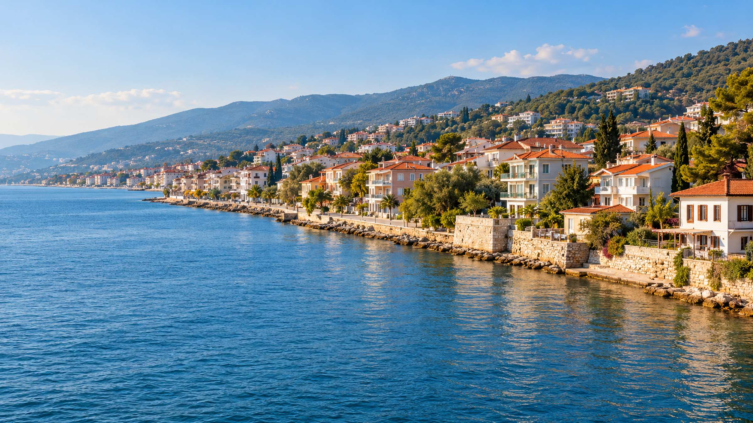 Mudanya sahil yolu ve deniz kıyısındaki evler