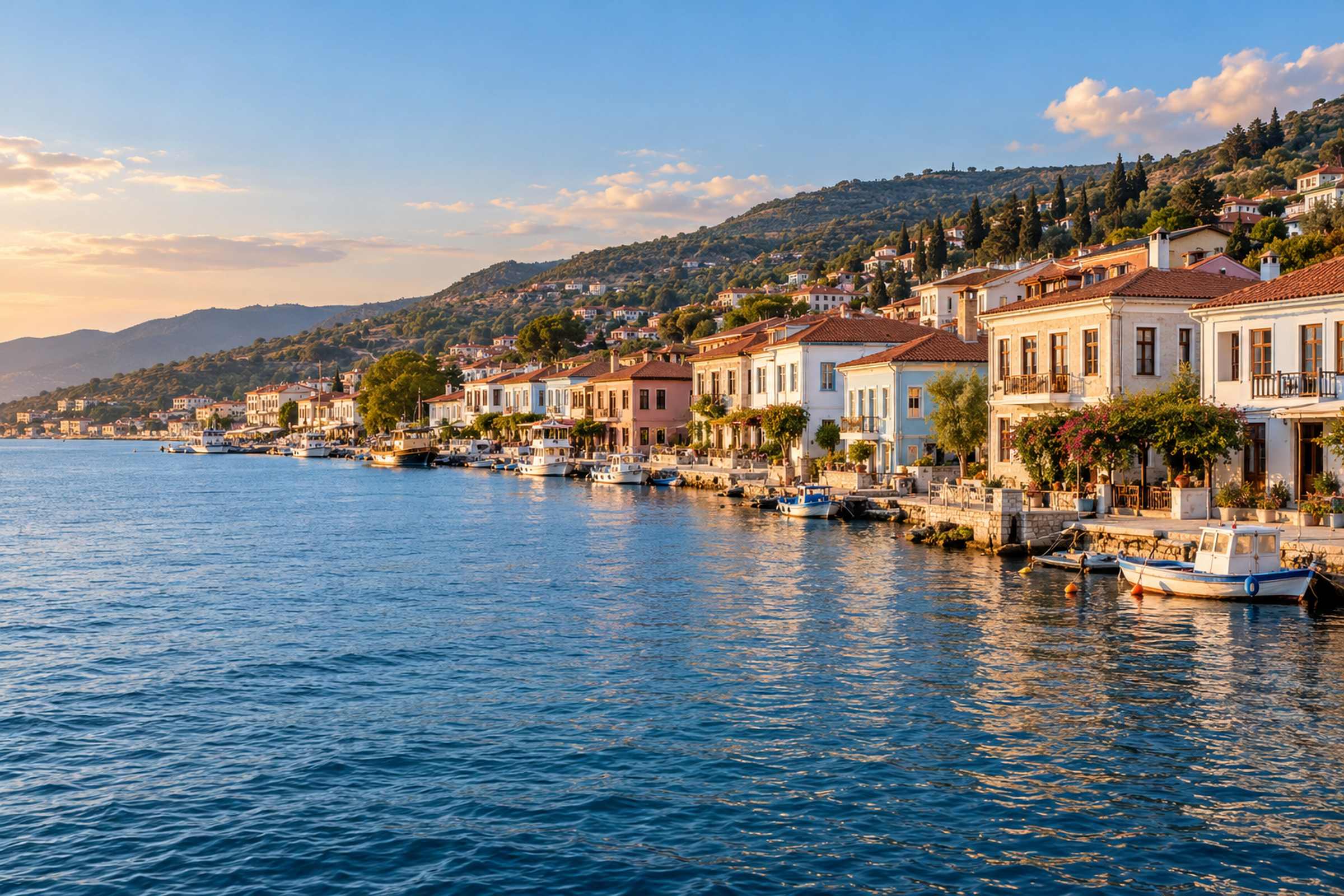 Mudanya sahili ve tarihi evleriyle liman manzarası